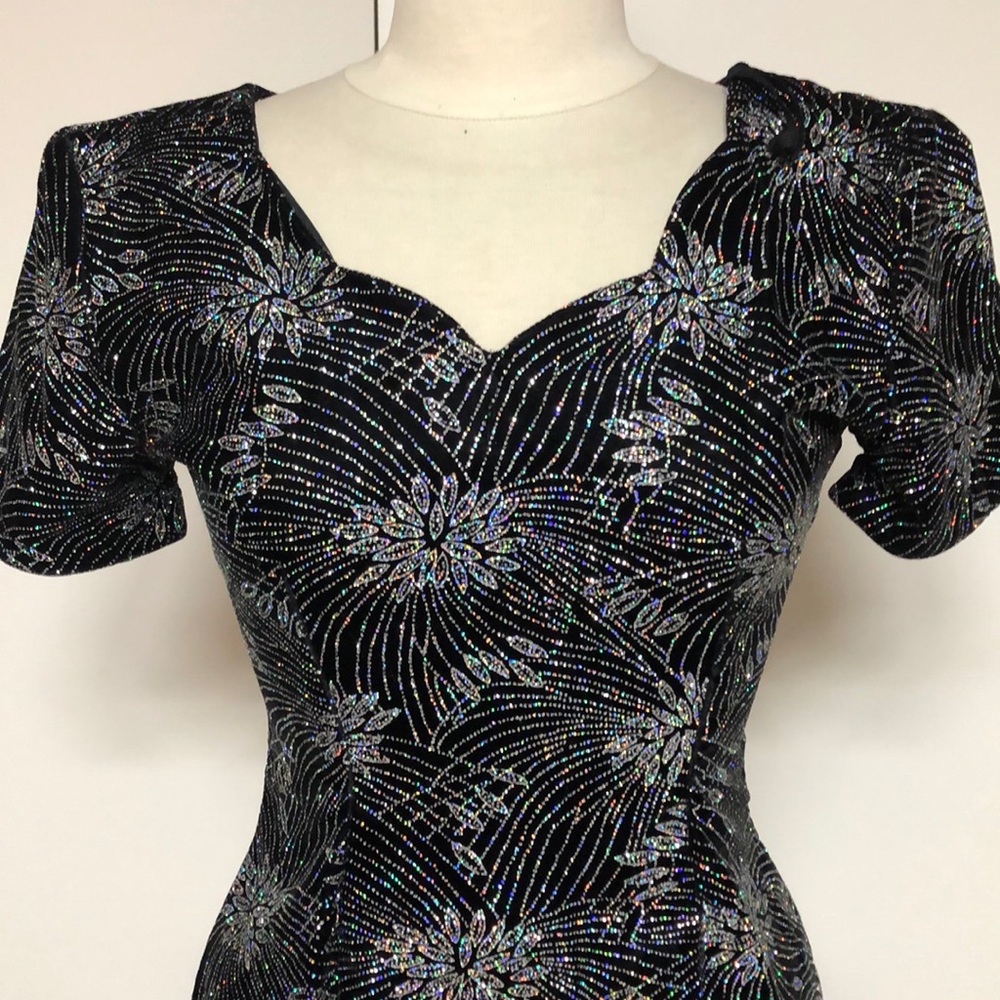 Mayvens Black Velvet Dress Silver Sparkling Design